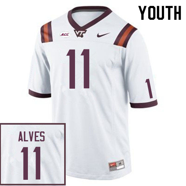 Youth #11 Devin Alves Virginia Tech Hokies College Football Jerseys Sale-White - Click Image to Close